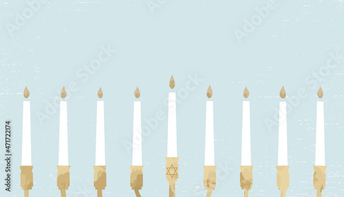 A menorah up close, in a cut paper style with textures
