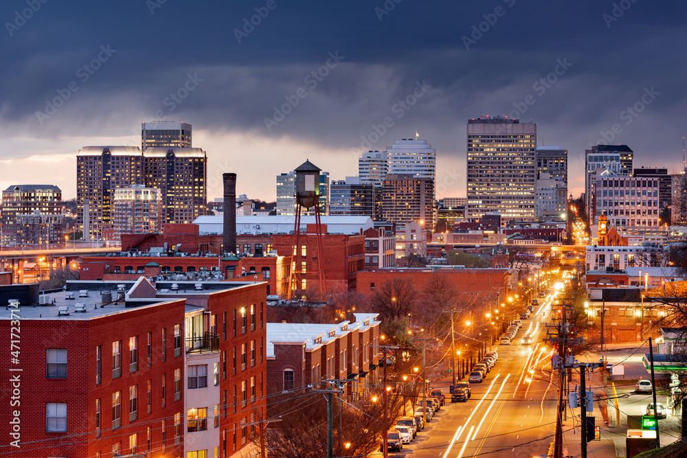 Richmond, Virginia, USA downtown cityscape over Main Street