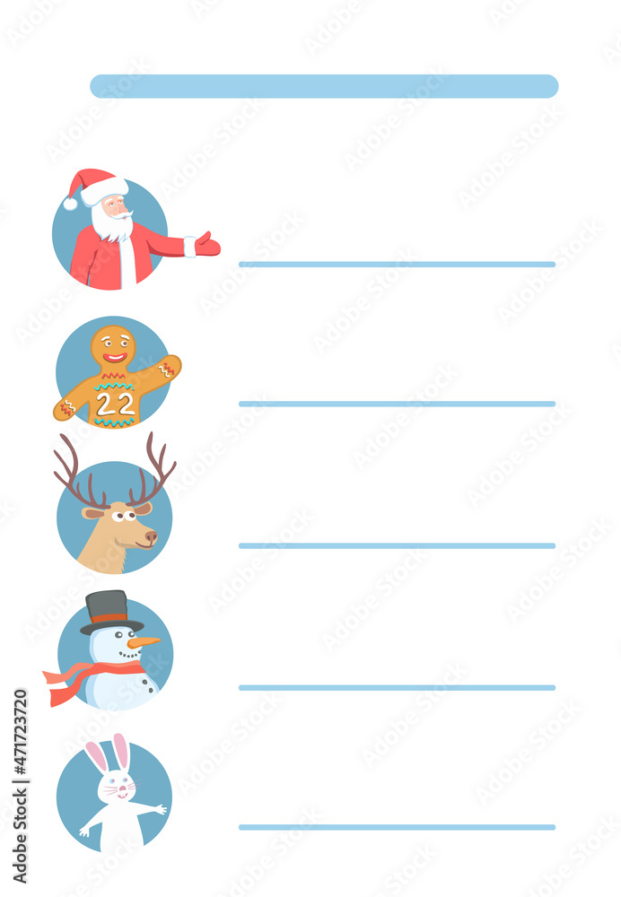 Christmas Characters in Stylized Timetable or Menu. Schedule for New Year Holidays. Christmas Characters in Stylized Timetable or Menu. Schedule for New Year Holidays.