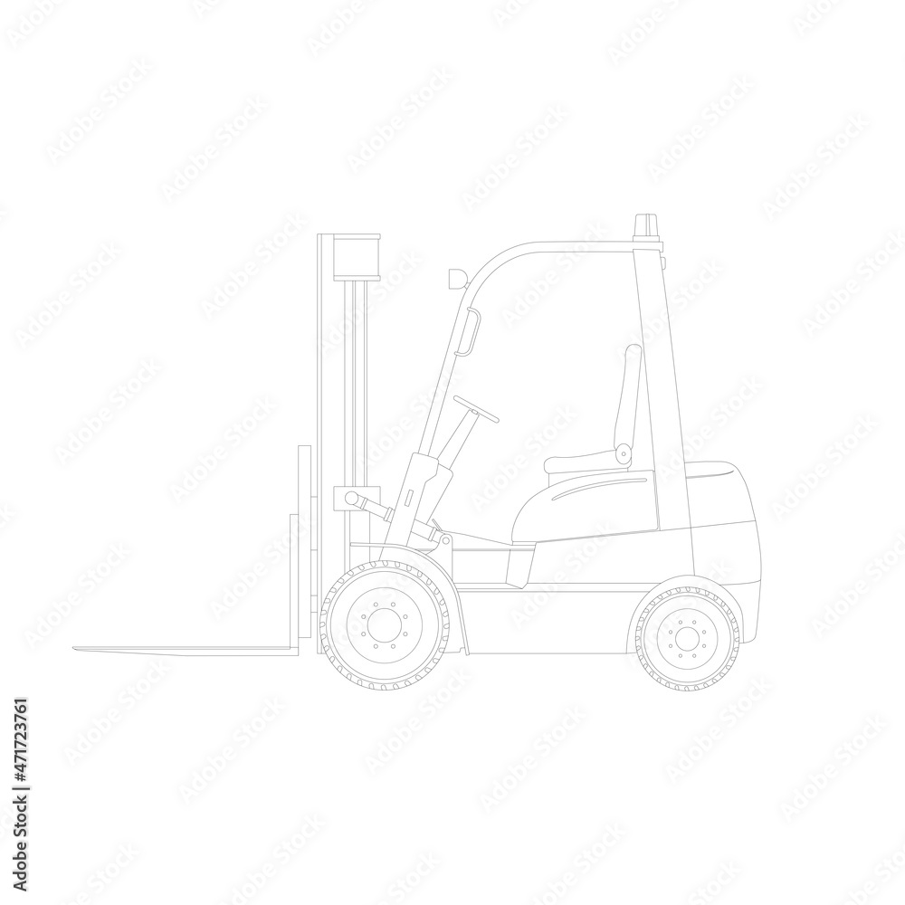Naklejka premium Sketchy image of a new industrial forklift truck isolated on a white background. Storage equipment.
