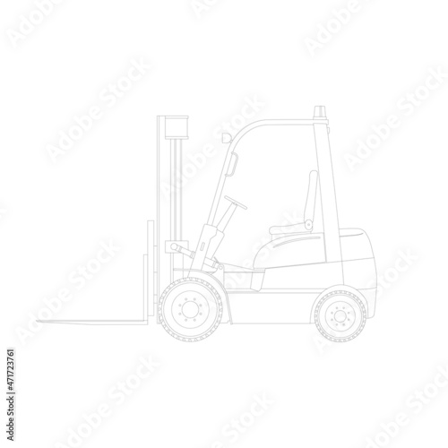 Sketchy image of a new industrial forklift truck isolated on a white background. Storage equipment.