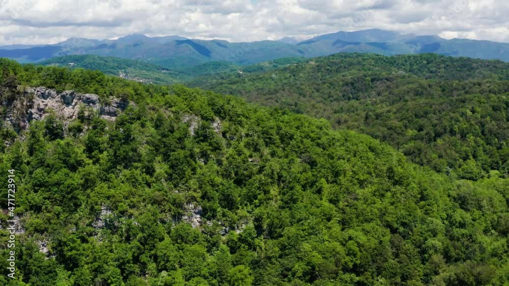 Caucasus, Akhun ridge. Agur gorge and Eagle rocks. Subtropical forest. Aerial view. Caucasus, Akhun ridge. Agur gorge and Eagle rocks. Subtropical forest. Aerial view.