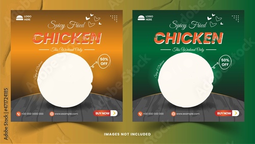 Luxury food menu delicious chicken social media posts templat banner or flyer vector
