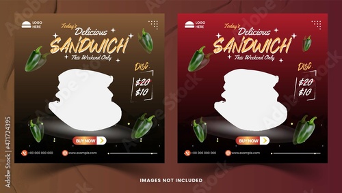 Sandwich breakfast set social media posts templat banner or flyer vector