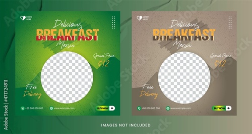 Breakfast restaurant social media posts templat banner or flyer vector