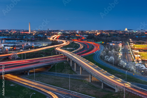 Washington, D.C. skyline with Highways and Monuments