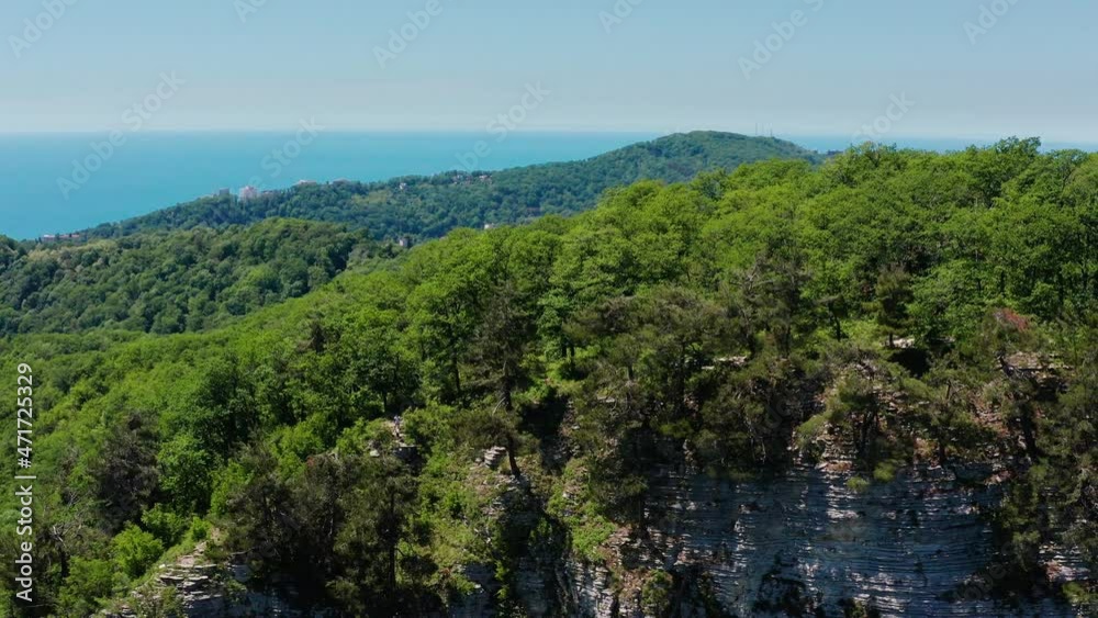 Caucasus, Akhun ridge. Agur gorge and Eagle rocks. Subtropical forest. Aerial view. Caucasus, Akhun ridge. Agur gorge and Eagle rocks. Subtropical forest. Aerial view.