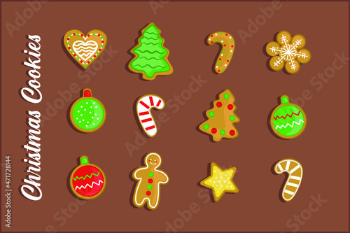 christmas cookies icons set