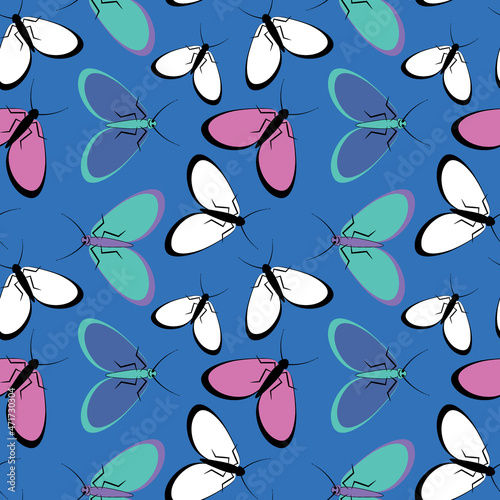 Seamless pattern - stylized moths - graphics. Summer, insects, unbearable ease of life. Wallpapers, textiles, packaging