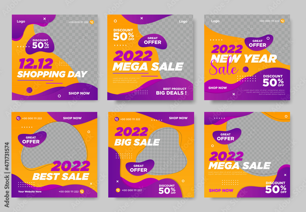gradient New Year sale discount social media post template promotion design