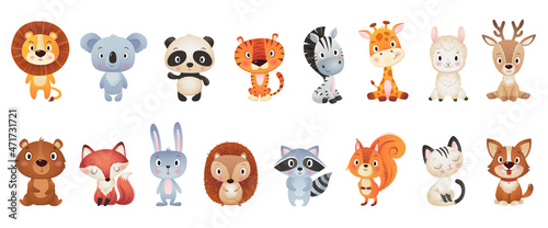 Canvastavla Be cute like animals Cute animals collection on white Background