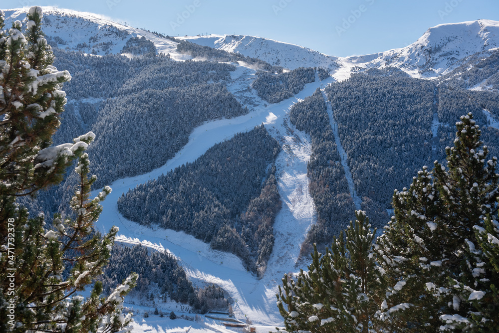 Obraz na płótnie World Cup tracks in the ski area of Grandvalira, Andorra. w salonie