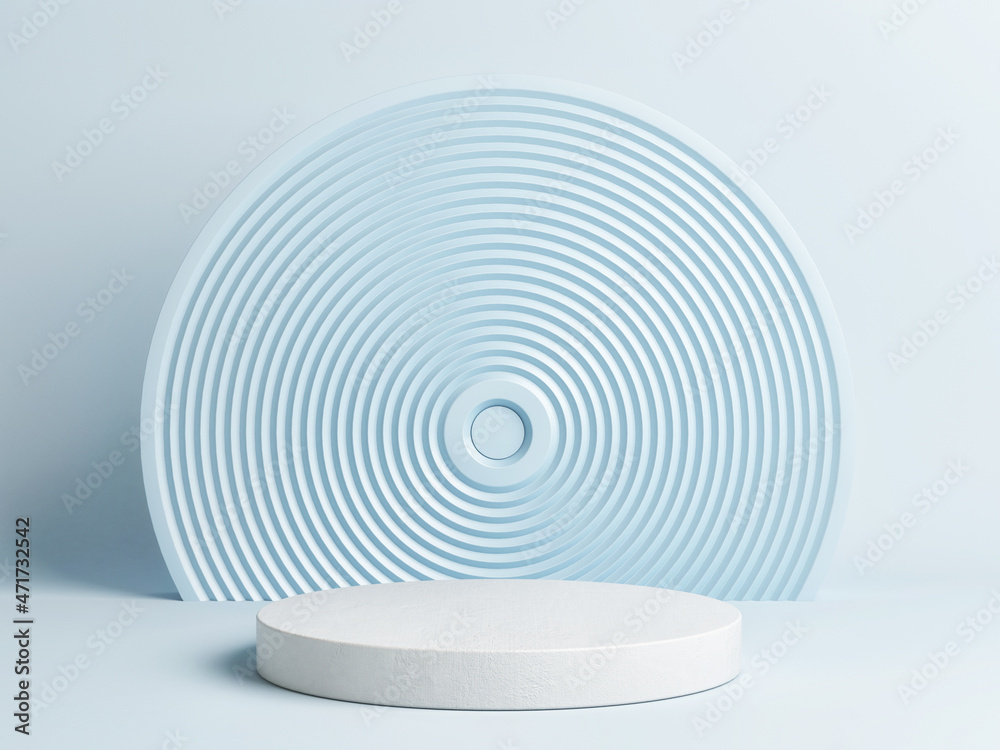 Fototapeta premium Minimal light blue podium for product presentation. Blue stage background, 3d illustration.