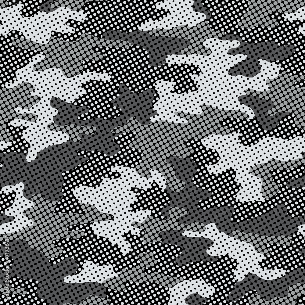 Fototapeta premium Full seamless military camouflage skin halftone dotted pattern vector for decor and textile. Ornamental pointed army masking design for hunting textile fabric print and wallpaper. Design for trendy fa