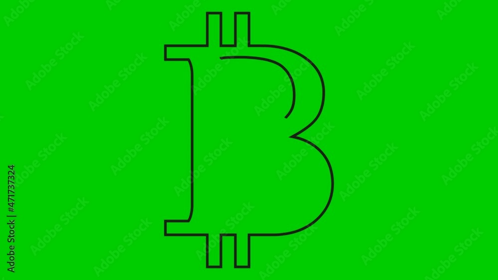 Animated linear bitcoin appears. The icon is drawn. Symbol of bitcoin. Vector illustration isolated on the green background. Animated linear bitcoin appears. The icon is drawn. Symbol of bitcoin. Vector illustration isolated on the green background.