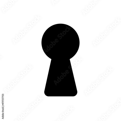 Keyhole icon. Key hole for door. Black silhouette keyhole isolated on white background. Home lock. Secrecy graphic. Simple flat lock. Symbol secret concept. Padlock outline. Vector illustration