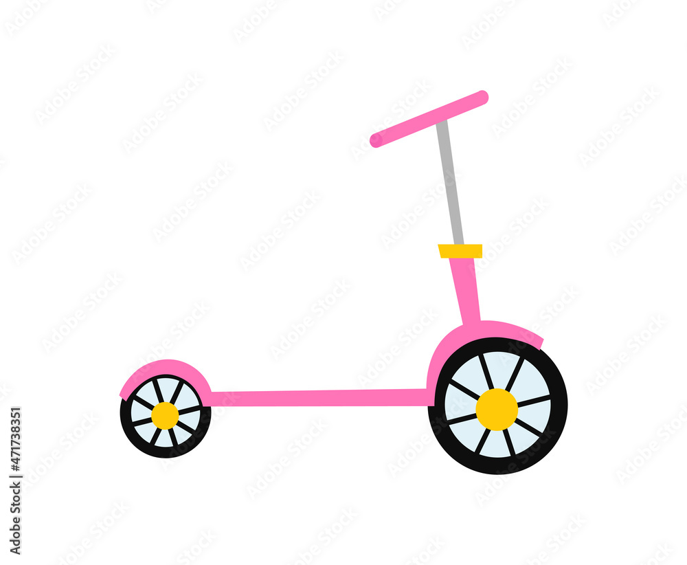 Colorful vehicle concept. Beautiful pink scooter. Eco friendly transport for city and entertainment. Design element for sticker and icon. Cartoon flat vector illustration isolated on white background