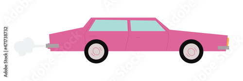 Colorful vehicle concept. Vintage car or purple automobile. Sticker with transport for driving on road. Design element for social network. Cartoon flat vector illustration isolated on white background