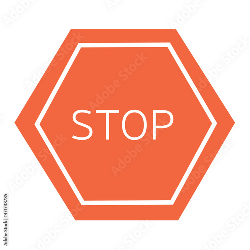 Sticker with road sign. Red icon with traffic rules. Sign with inscription stop. Stopping movement of cars. Design element for printing. Cartoon flat vector illustration isolated on white background