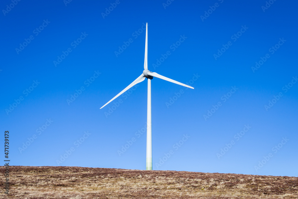 Windpark at the Handalm mountain range in Styria, Austria in autumn with blue clear skies
Windpark at the Handalm mountain range in Styria, Austria in autumn with blue clear skies