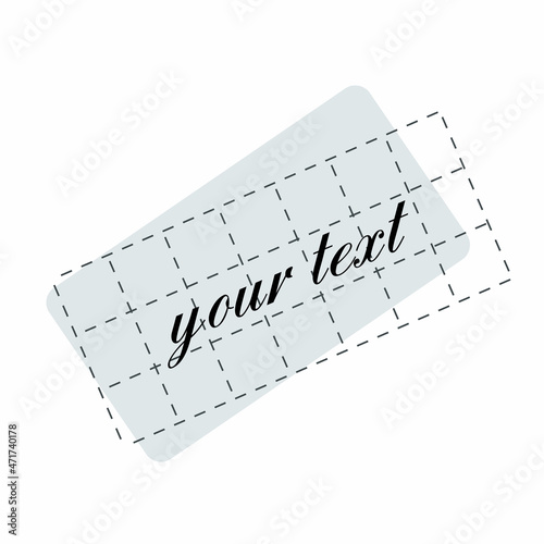 Sticker dotted grid line small piece of tag with empty copy space for text inside, vector illustration. Sales, sign for client brands information. Event label diagonal view. Design element beauty.