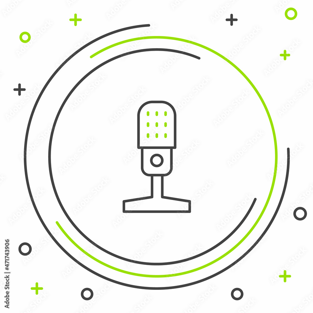 Line Microphone icon isolated on white background. On air radio mic microphone. Speaker sign. Colorful outline concept. Vector Line Microphone icon isolated on white background. On air radio mic microphone. Speaker sign. Colorful outline concept. Vector