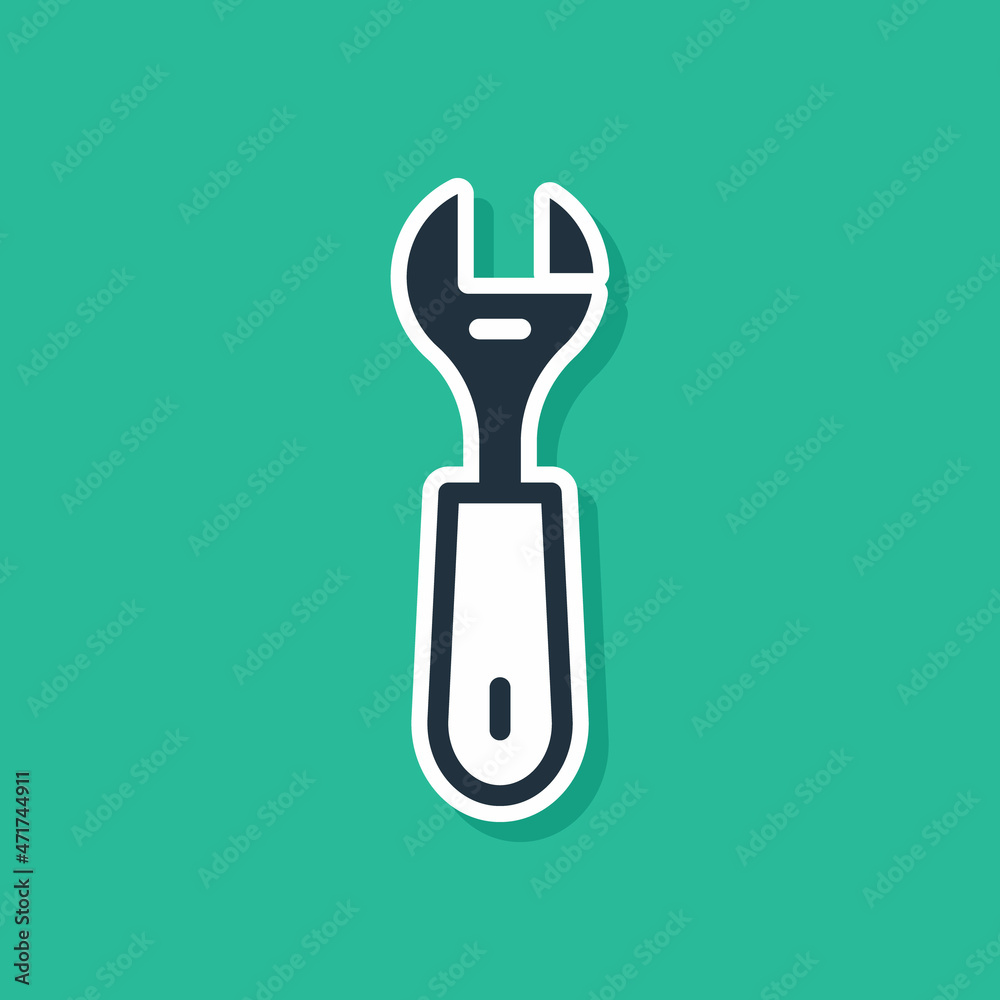 Blue Wrench spanner icon isolated on green background. Vector Blue Wrench spanner icon isolated on green background. Vector