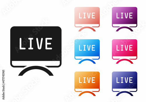 Black Live report icon isolated on white background. Live news, hot news. Set icons colorful. Vector