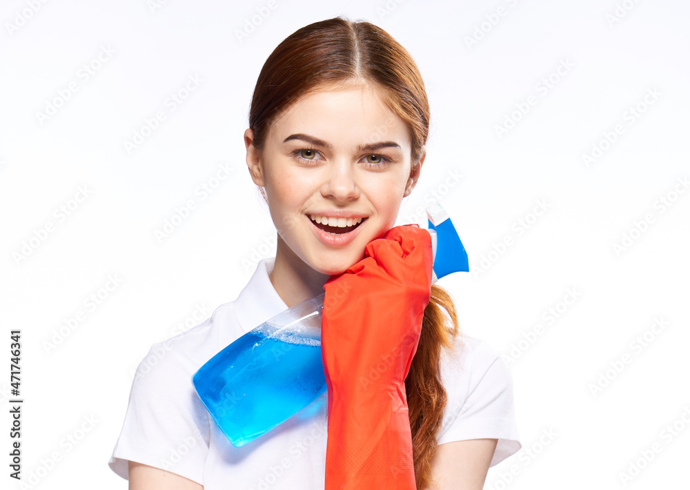 cleaning lady wearing rubber gloves detergents housework cleaning lady wearing rubber gloves detergents housework