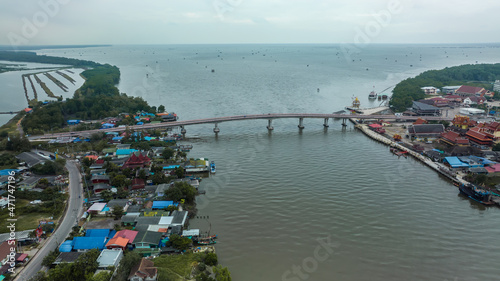  High angle view of the bridge over Bang Tabun Bay, Ban Laem District, Phetchaburi