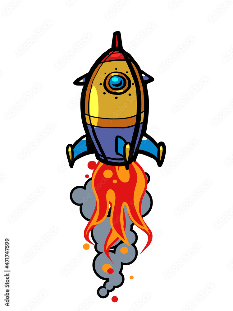 Retro rocket launch, startup concept. Space transport Retro rocket launch, startup concept. Space transport