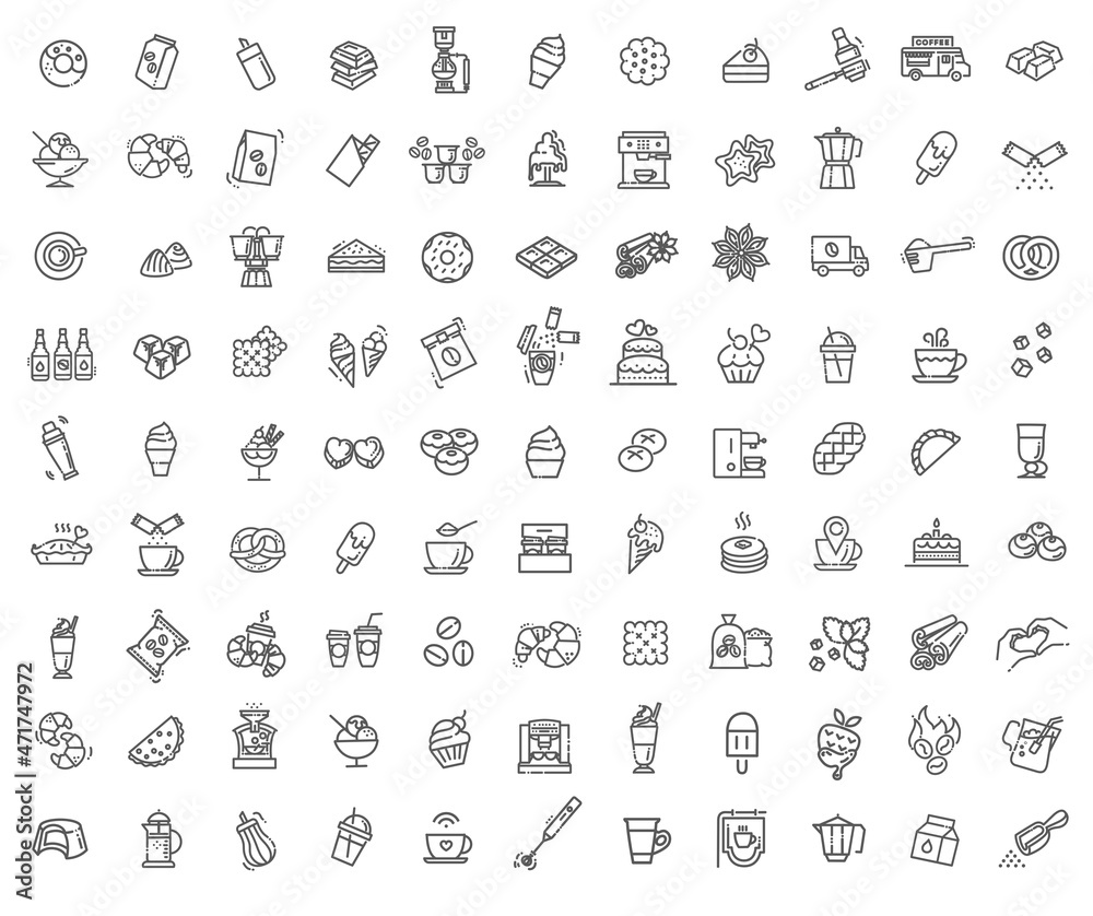 Coffee and sweet food vector icons. Chocolate and Bakery Coffee and sweet food vector icons. Chocolate and Bakery