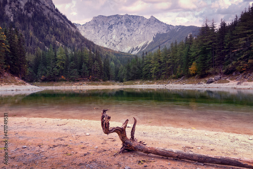 Gr  ner See is a lake in Styria  Austria in a village named Trag    . The lake is surrounded by the Hochschwab Mountains and forests. The name  Green Lake  originated because of its emerald-green water.