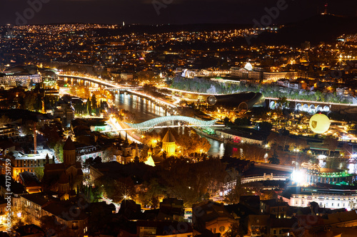 Night view of old town of Tbilisi. Tiflis is the largest city of Georgia, lying on the banks of Mtkvari River © pavlovski