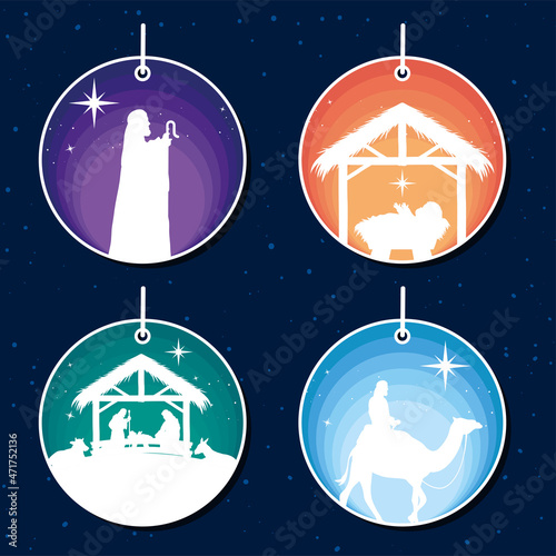 four manger silhouettes in tags photo