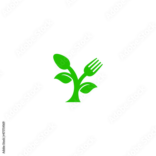 green fork and leaves for organic food icons  symbols and logos. organic restaurant logo. vegetarian food
