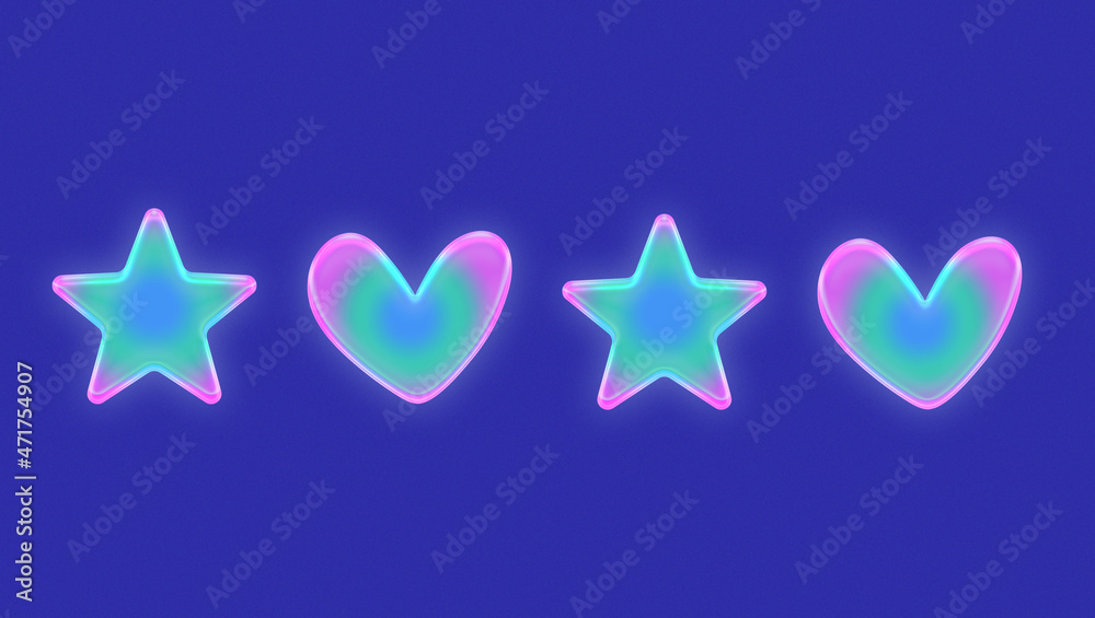 Glowing and gradient stars and hearts, purple grain background. Cyber tecno  aesthetic for background, banner and post. Stock Illustration | Adobe Stock