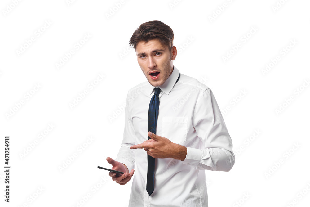 man phone communication success work office isolated background man phone communication success work office isolated background
