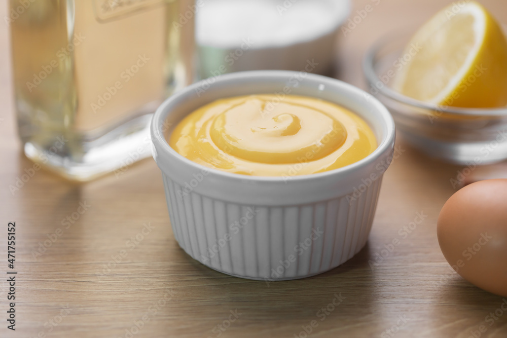 Homemade mayonnaise prepared with eggs and oil Homemade mayonnaise prepared with eggs and oil