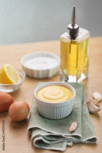 Spanish aioli sauce prepared with garlic  oil and eggs yolk