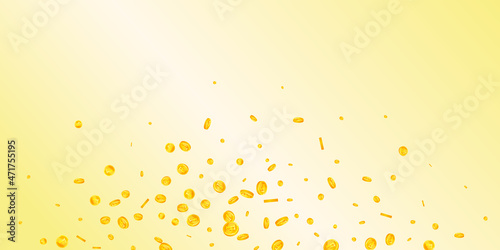 Swiss franc coins falling. Fresh scattered CHF coins. Switzerland money. Remarkable jackpot, wealth or success concept. Vector illustration.