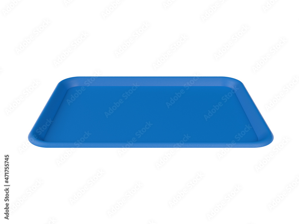 Empty blue plastic tray isolated on white background. 3d illustration. Empty blue plastic tray isolated on white background. 3d illustration.