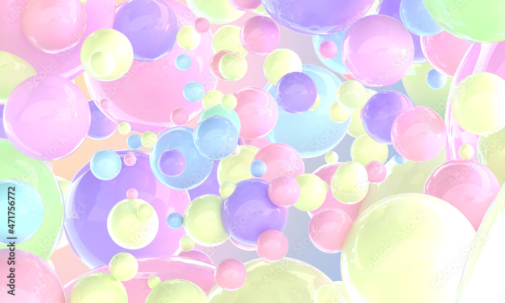 Pastel colored bubbles. Explosion of spheres with all colors. Shiny candies. Metallized balls. 3D render Pastel colored bubbles. Explosion of spheres with all colors. Shiny candies. Metallized balls. 3D render