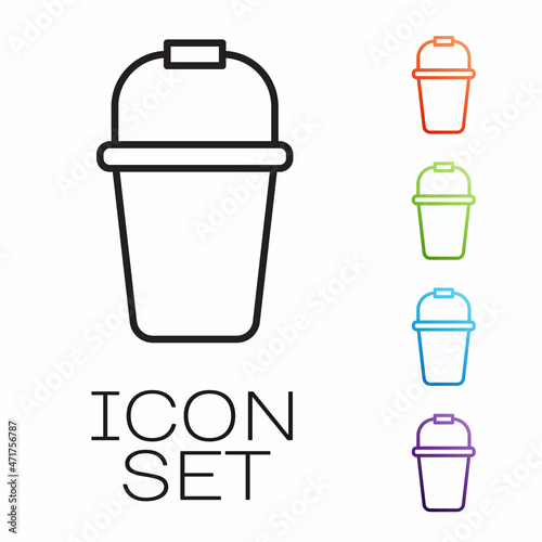 Black line Bucket icon isolated on white background. Set icons colorful. Vector