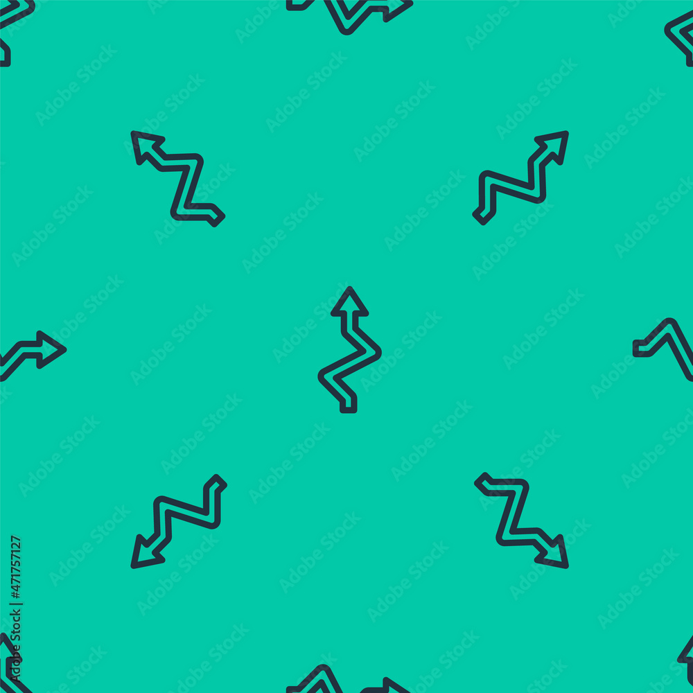 Blue line Arrow icon isolated seamless pattern on green background. Direction Arrowhead symbol. Navigation pointer sign. Vector Blue line Arrow icon isolated seamless pattern on green background. Direction Arrowhead symbol. Navigation pointer sign. Vector