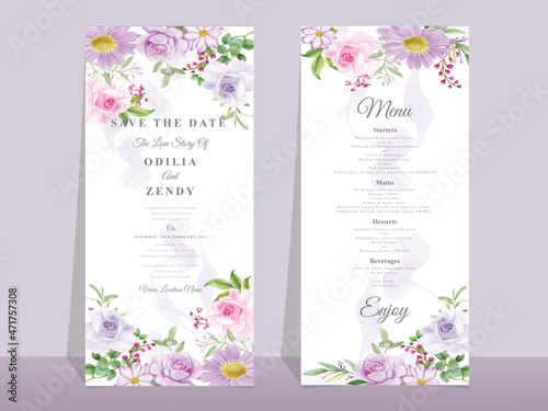 Beautiful pink and purple rose wedding invitation template