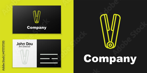 Logotype line Curling iron for hair icon isolated on black background. Hair straightener icon. Logo design template element. Vector