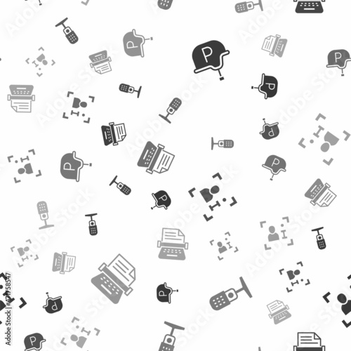 Set War journalist, Microphone, Television report and Retro typewriter on seamless pattern. Vector