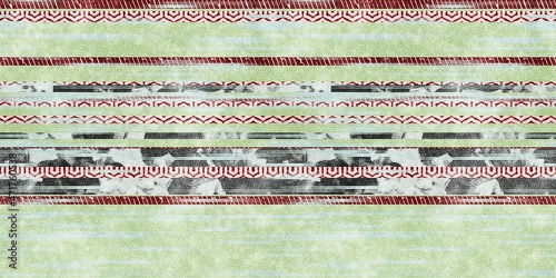 Seamless tribal ethnic stripe grungy border surface pattern design for print. High quality illustration. Faded rug or carpet like cover graphic tile. Thick lines filled with interesting geo textures.