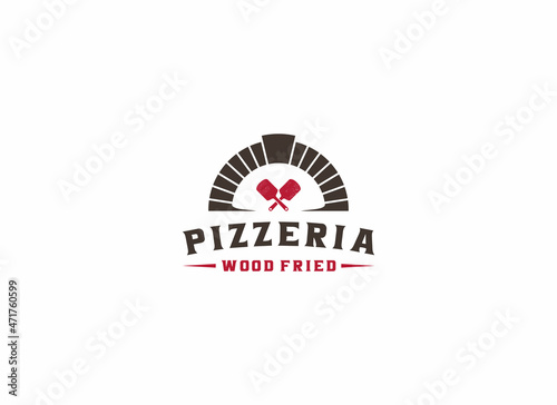 Pizza Logo, Firewood Oven and Wood fired Logo Design in white background